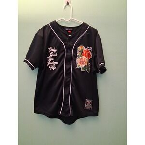Black Pike Baseball Jersey Shirt Men's L Black Floral "Only God Can Judge Me"
